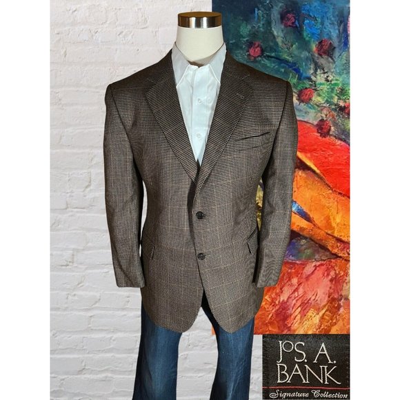 Jos A Bank 46R Signature Houndstooth Blazer Coat Jacket Silk Camelhair - Picture 5 of 14